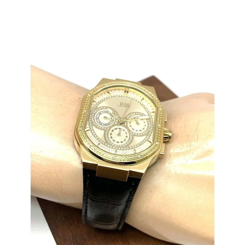 JBW Men's Watch J6408D Orion Quartz Diamond Accent Gold Dial Black Leather Strap